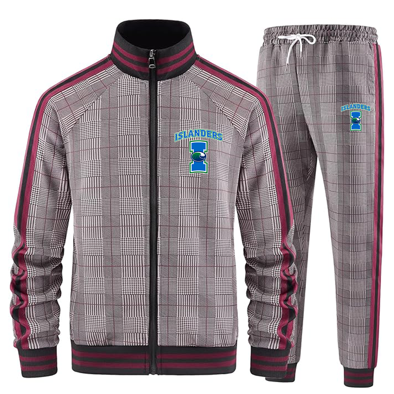 Men's Texas AM CC Islanders  Tracksuits Full-zip Long Sleeve Plaid Track Jackets and Pants 2 Piece