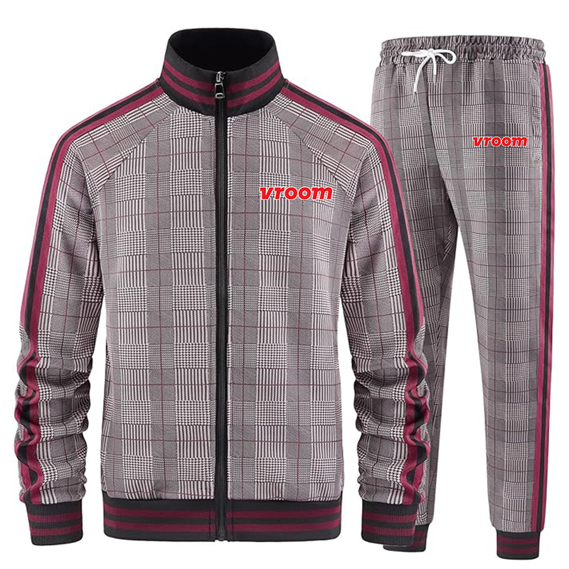 Men's Vroom Tracksuits Full-zip Long Sleeve Plaid Track Jackets and Pants 2 Piece