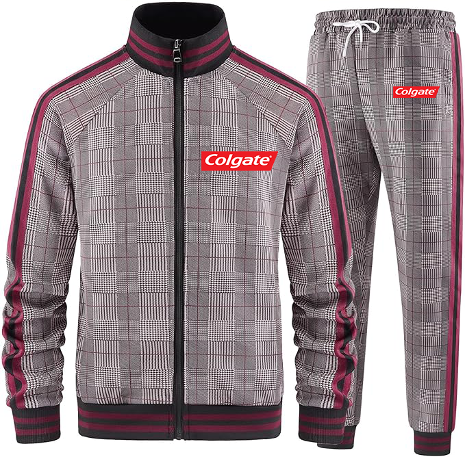 Men's Colgate Tracksuits Full-zip Long Sleeve Plaid Track Jackets and Pants 2 Piece