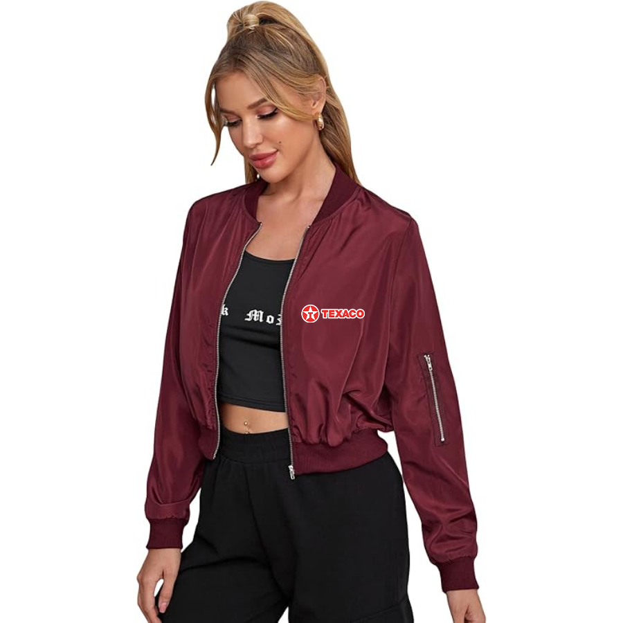 Women's Texaco  Lightweight Bomber Biker Jacket Zip up Windbreaker Crop Bomber Jacket Coat