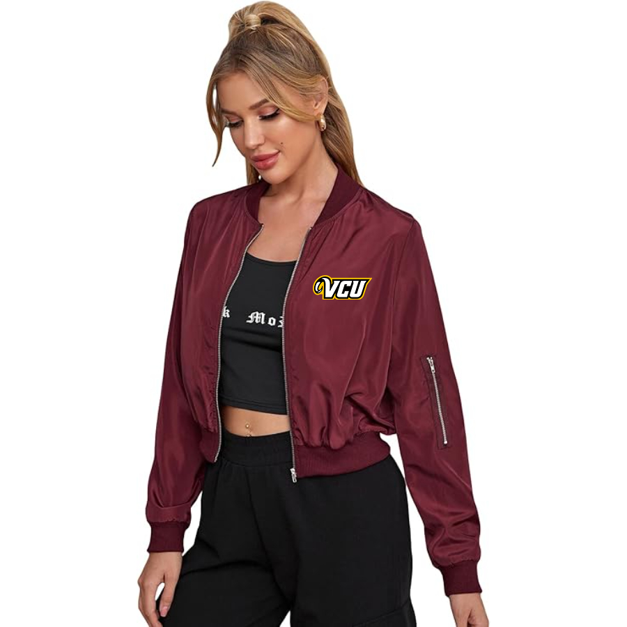 Women's Virginia Commonwealth Rams Lightweight Bomber Biker Jacket Zip up Windbreaker Crop Bomber Jacket Coat