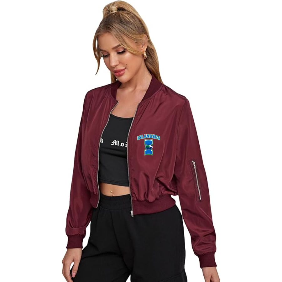 Women's Texas AM CC Islanders  Lightweight Bomber Biker Jacket Zip up Windbreaker Crop Bomber Jacket Coat