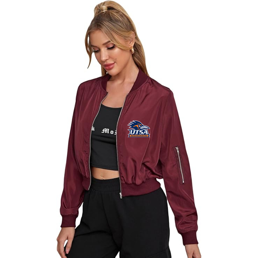 Women's Texas SA Roadrunners Lightweight Bomber Biker Jacket Zip up Windbreaker Crop Bomber Jacket Coat