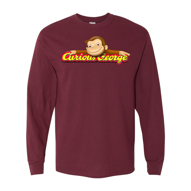 Men's Curious George Gildan Heavy Cotton Long Sleeve T-Shirt