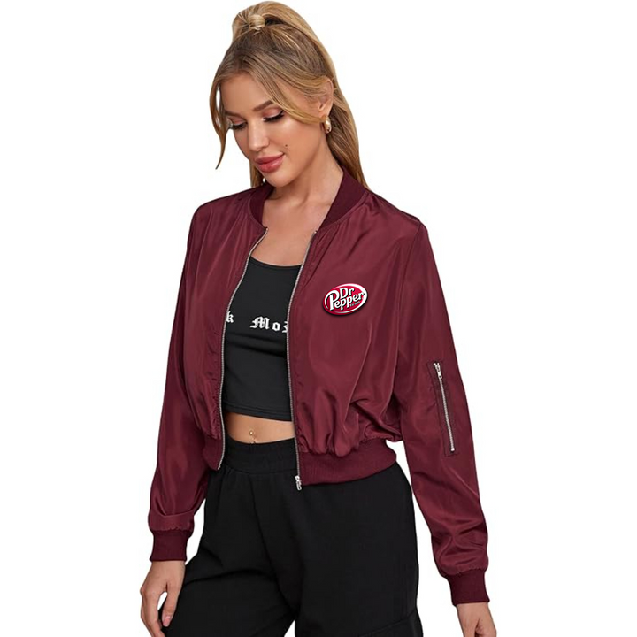 Women's Dr.Pepper  Lightweight Bomber Biker Jacket Zip up Windbreaker Crop Bomber Jacket Coat