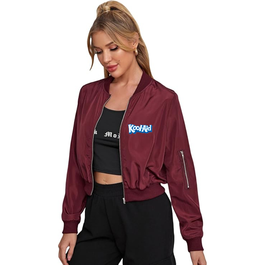 Women's Kool-Aid  Lightweight Bomber Biker Jacket Zip up Windbreaker Crop Bomber Jacket Coat