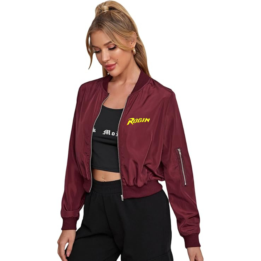 Women's Robin Lightweight Bomber Biker Jacket Zip up Windbreaker Crop Bomber Jacket Coat