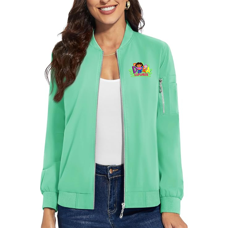 Women's Dora the Explorer Premium Bomber Jacket with Polished Detailing and Functional Sleeve Pocket Modern Luxury Outerwear