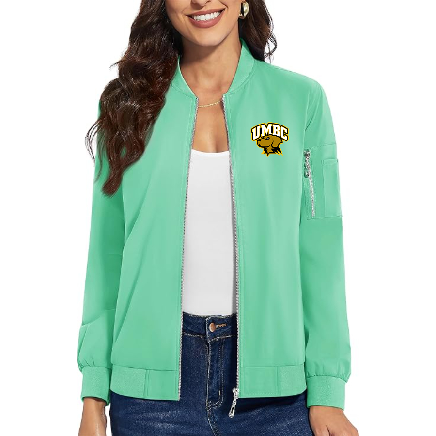 Women's UMBC Retrievers Premium Bomber Jacket with Polished Detailing and Functional Sleeve Pocket Modern Luxury Outerwear