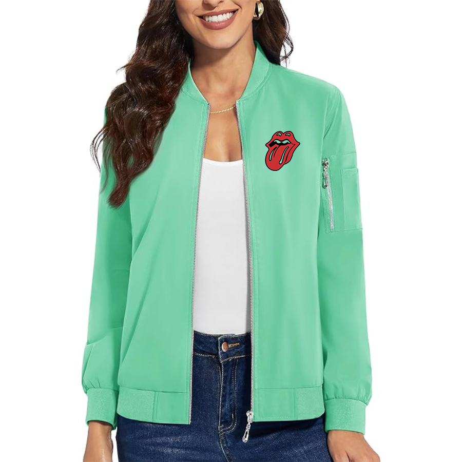 Women's Rolling Stones Premium Bomber Jacket with Polished Detailing and Functional Sleeve Pocket Modern Luxury Outerwear