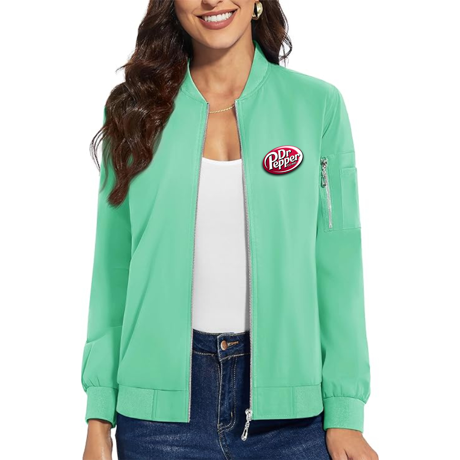 Women's Dr.Pepper Premium Bomber Jacket with Polished Detailing and Functional Sleeve Pocket Modern Luxury Outerwear