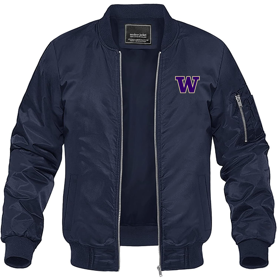 Men's Washington Huskies Lightweight Bomber Jacket Windbreaker Softshell Varsity Jacket Coat