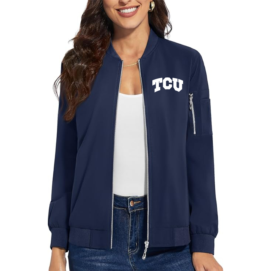 Women's TCU Horned Frogs Premium Bomber Jacket with Polished Detailing and Functional Sleeve Pocket Modern Luxury Outerwear