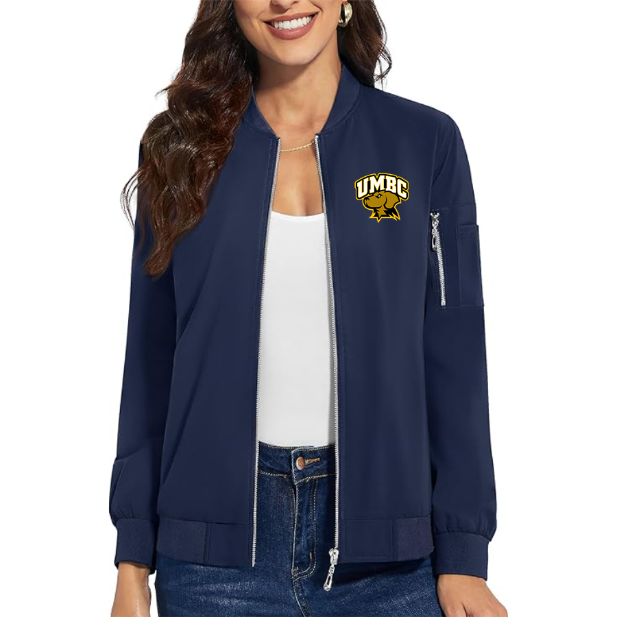 Women's UMBC Retrievers Premium Bomber Jacket with Polished Detailing and Functional Sleeve Pocket Modern Luxury Outerwear