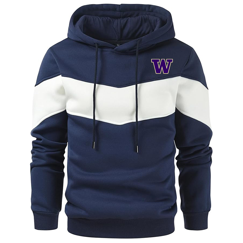 Men's Washington Huskies Gesean Novelty Color Block Pullover Fleece Hoodie Long Sleeve Casual Sweatshirt with Pocket