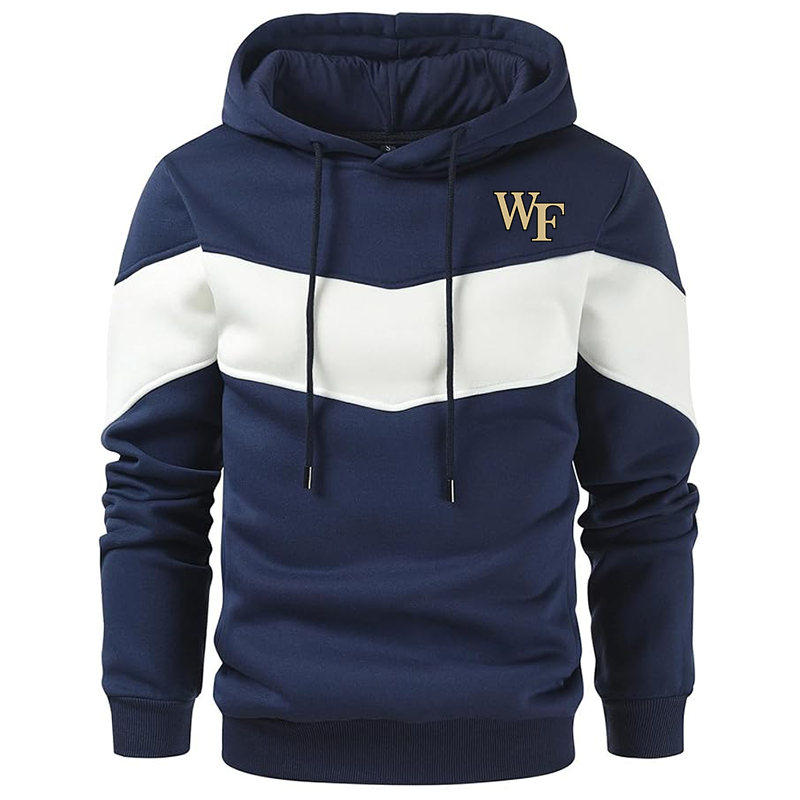 Men's Wake Forest Demon Deacons Gesean Novelty Color Block Pullover Fleece Hoodie Long Sleeve Casual Sweatshirt with Pocket