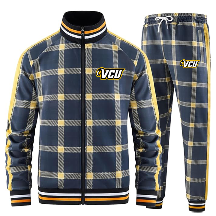 Men's Virginia Commonwealth Rams Tracksuits Full-zip Long Sleeve Plaid Track Jackets and Pants 2 Piece