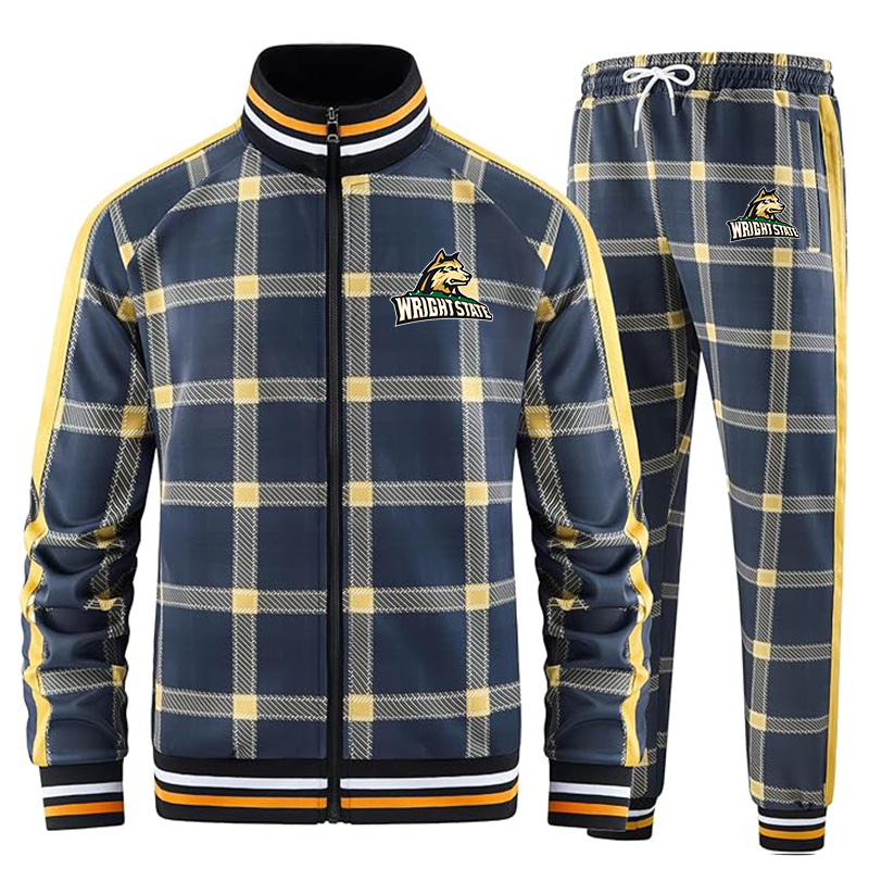 Men's Wright State Raiders Tracksuits Full-zip Long Sleeve Plaid Track Jackets and Pants 2 Piece