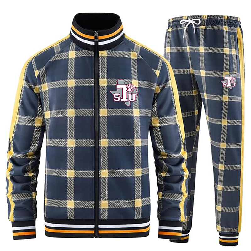 Men's Texas Southern Tigers Tracksuits Full-zip Long Sleeve Plaid Track Jackets and Pants 2 Piece