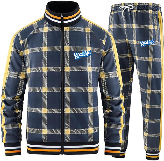 Men's Kool-Aid Tracksuits Full-zip Long Sleeve Plaid Track Jackets and Pants 2 Piece