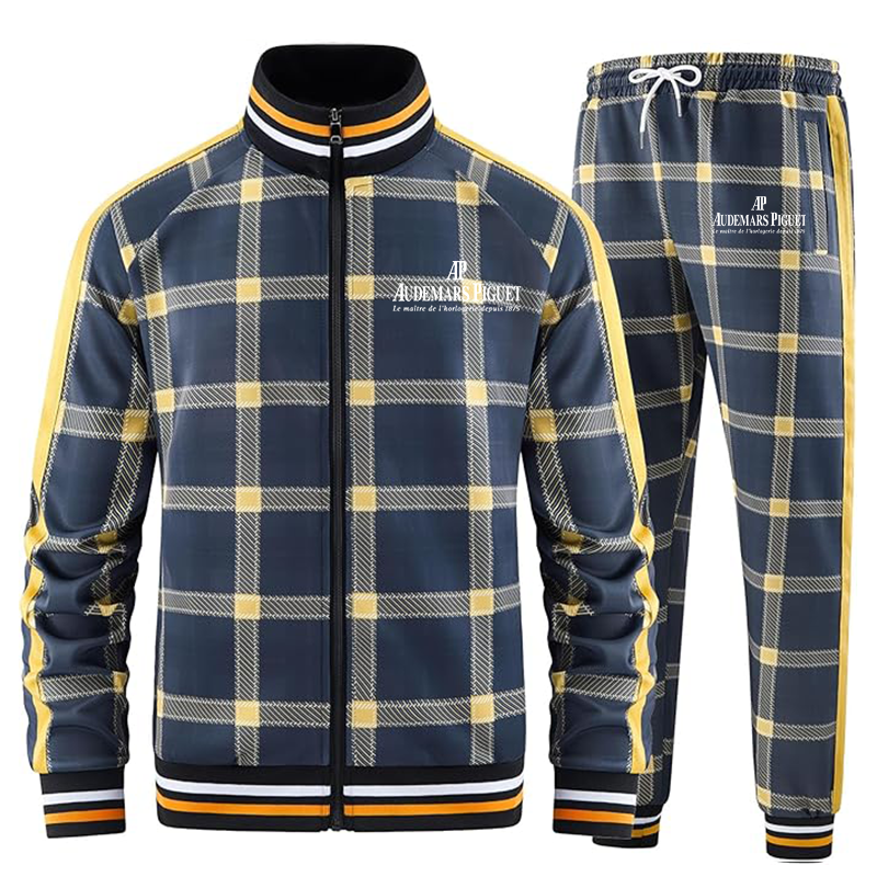 Men's Audemars Piguet Tracksuits Full-zip Long Sleeve Plaid Track Jackets and Pants 2 Piece