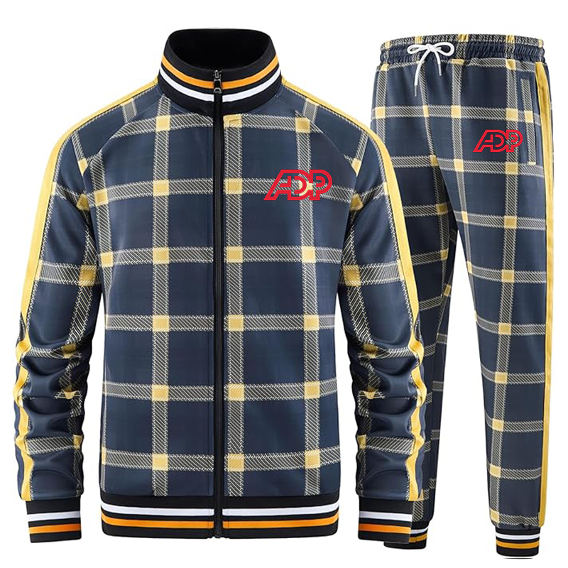 Men's ADP Tracksuits Full-zip Long Sleeve Plaid Track Jackets and Pants 2 Piece