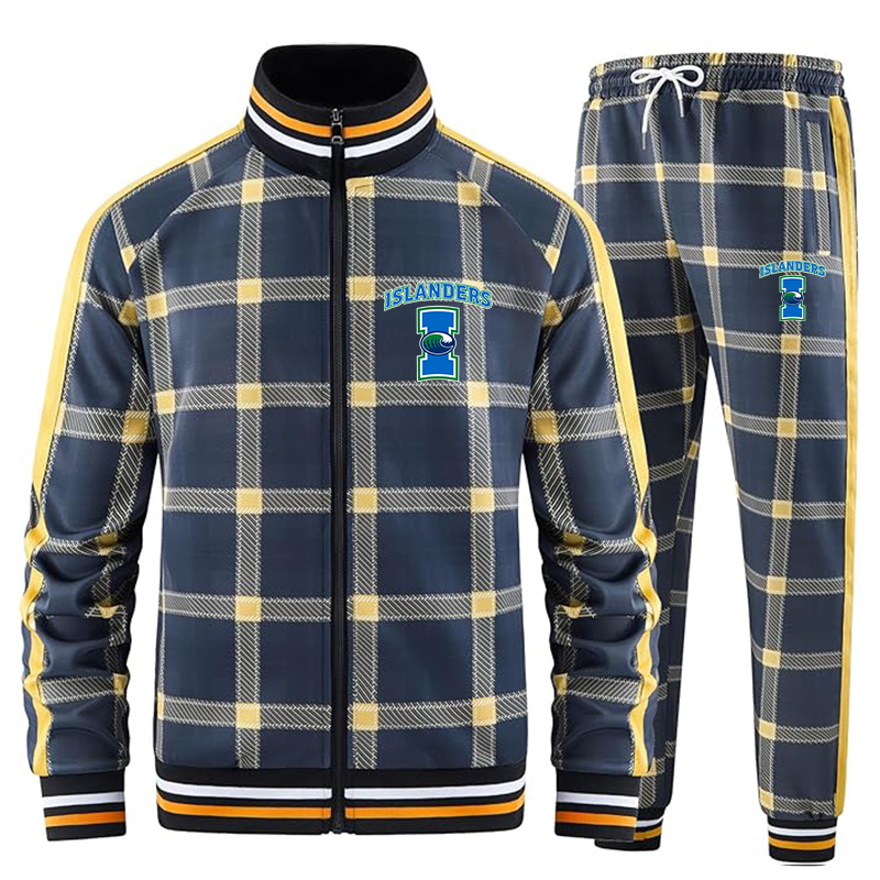 Men's Texas AM CC Islanders  Tracksuits Full-zip Long Sleeve Plaid Track Jackets and Pants 2 Piece