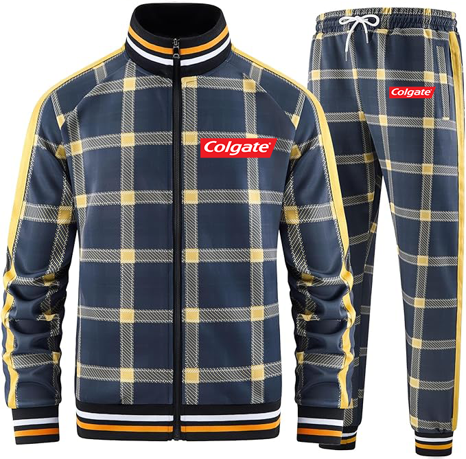 Men's Colgate Tracksuits Full-zip Long Sleeve Plaid Track Jackets and Pants 2 Piece