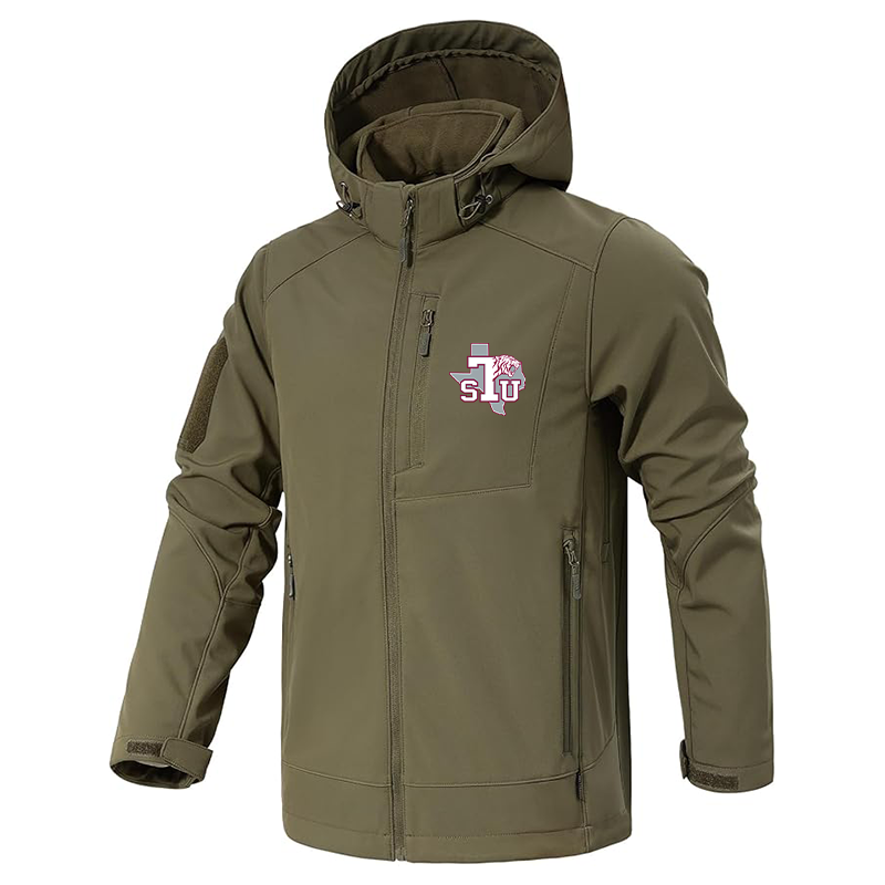 Men's Texas Southern Tigers Jacket Waterproof Hooded Coats Tactical Soft Shell Jackets