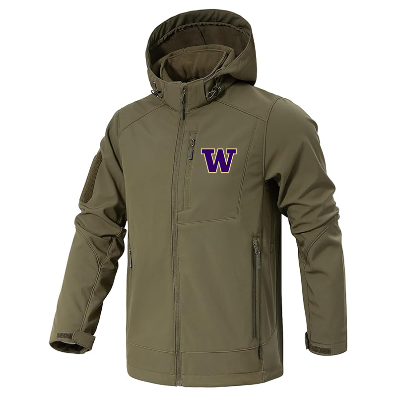 Men's Washington Huskies Jacket Waterproof Hooded Coats Tactical Soft Shell Jackets