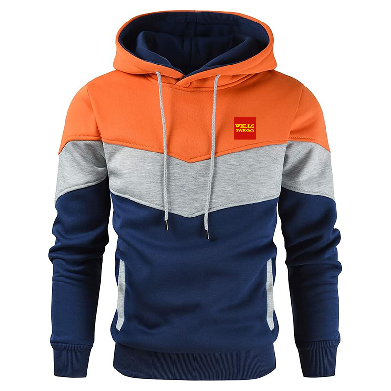 Men's Wells Fargo Gesean Novelty Color Block Pullover Fleece Hoodie Long Sleeve Casual Sweatshirt with Pocket