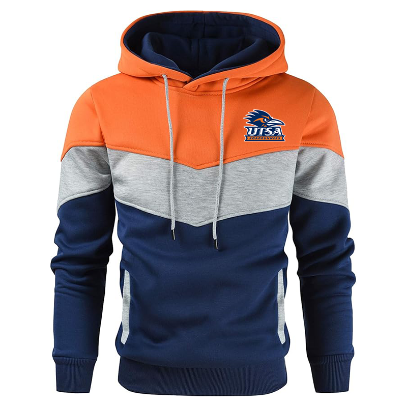 Men's Texas SA Roadrunners Gesean Novelty Color Block Pullover Fleece Hoodie Long Sleeve Casual Sweatshirt with Pocket