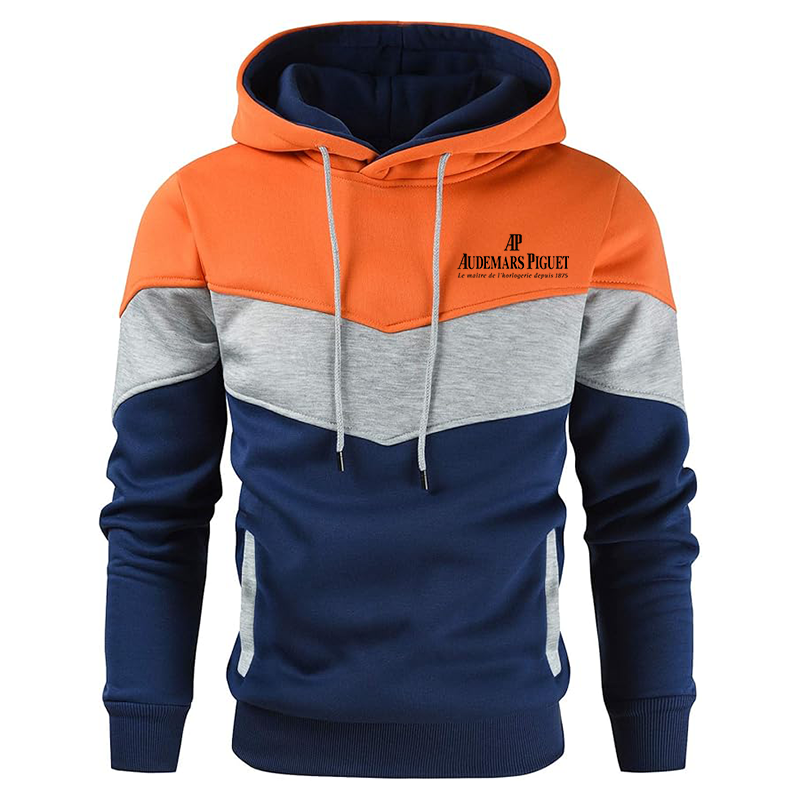 Men's Audemars Piguet Gesean Novelty Color Block Pullover Fleece Hoodie Long Sleeve Casual Sweatshirt with Pocket