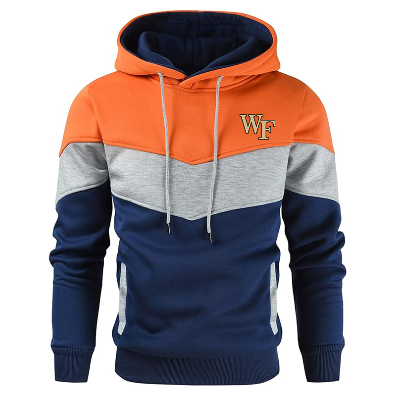 Men's Wake Forest Demon Deacons Gesean Novelty Color Block Pullover Fleece Hoodie Long Sleeve Casual Sweatshirt with Pocket