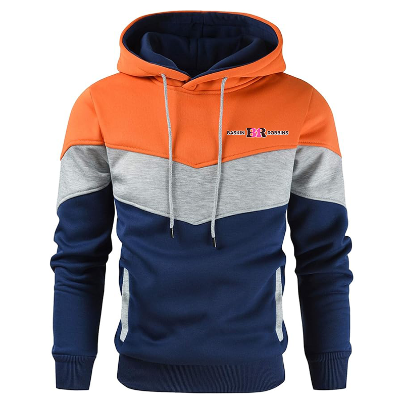 Men's Baskin Rоbbins  Gesean Novelty Color Block Pullover Fleece Hoodie Long Sleeve Casual Sweatshirt with Pocket