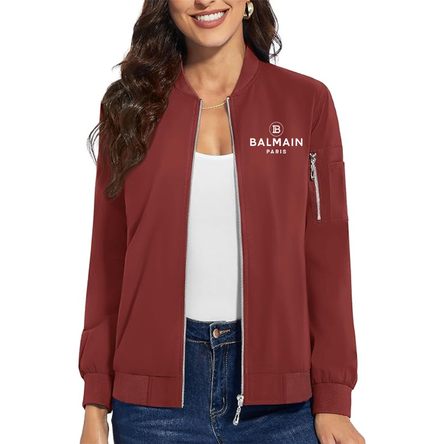 Women's Balmain Paris  Premium Bomber Jacket with Polished Detailing and Functional Sleeve Pocket Modern Luxury Outerwear