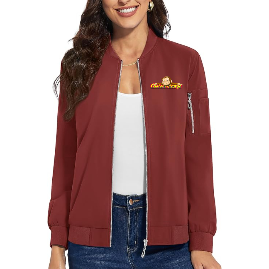 Women's Curious George Premium Bomber Jacket with Polished Detailing and Functional Sleeve Pocket Modern Luxury Outerwear