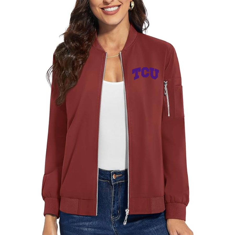 Women's TCU Horned Frogs Premium Bomber Jacket with Polished Detailing and Functional Sleeve Pocket Modern Luxury Outerwear