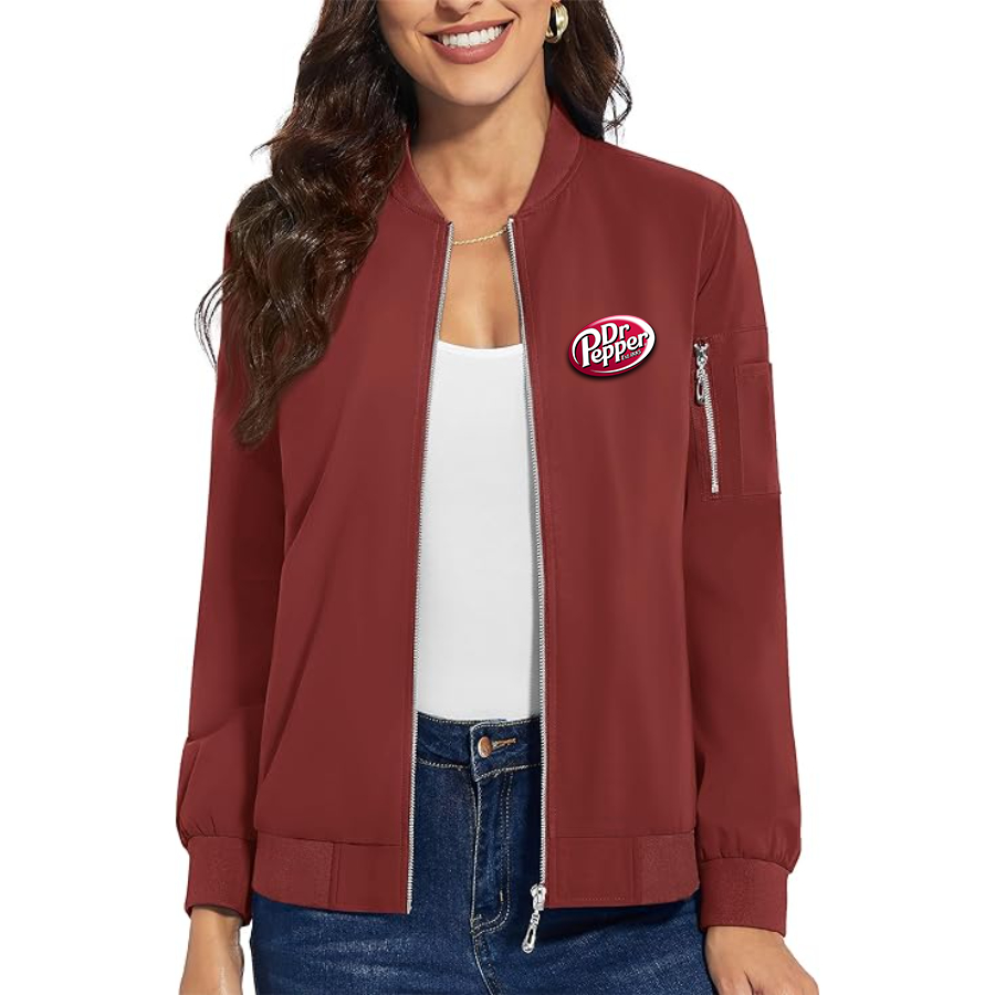 Women's Dr.Pepper Premium Bomber Jacket with Polished Detailing and Functional Sleeve Pocket Modern Luxury Outerwear