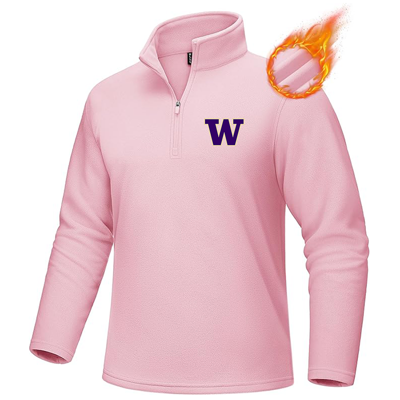 Men's Washington Huskies MAGCOMSEN  Quarter-Zip Pullover Polar Fleece Sweatshirt Stand Collar Long Sleeve Shirt for Men Thermal Winter Fall