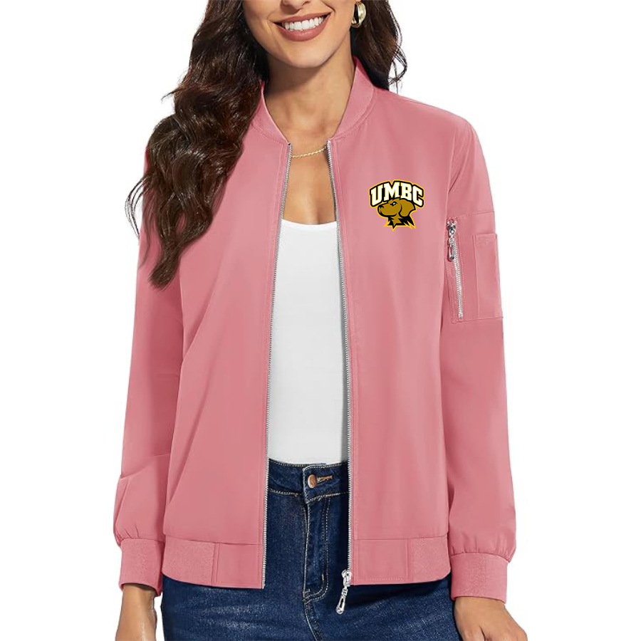 Women's UMBC Retrievers Premium Bomber Jacket with Polished Detailing and Functional Sleeve Pocket Modern Luxury Outerwear