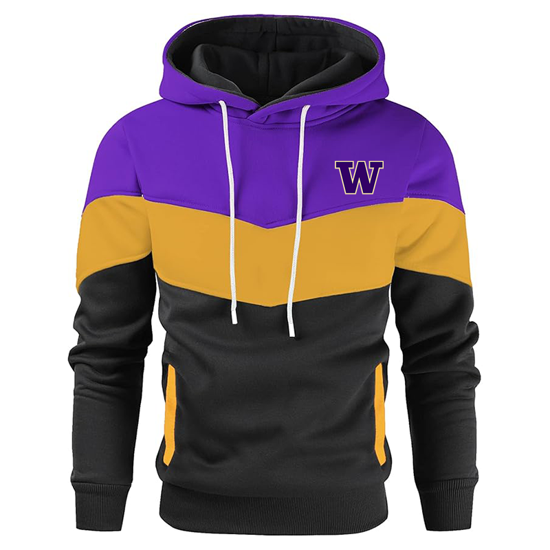 Men's Washington Huskies Gesean Novelty Color Block Pullover Fleece Hoodie Long Sleeve Casual Sweatshirt with Pocket