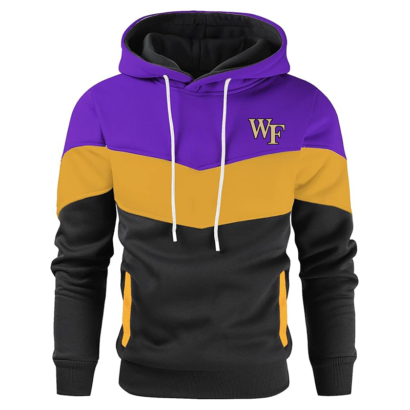 Men's Wake Forest Demon Deacons Gesean Novelty Color Block Pullover Fleece Hoodie Long Sleeve Casual Sweatshirt with Pocket