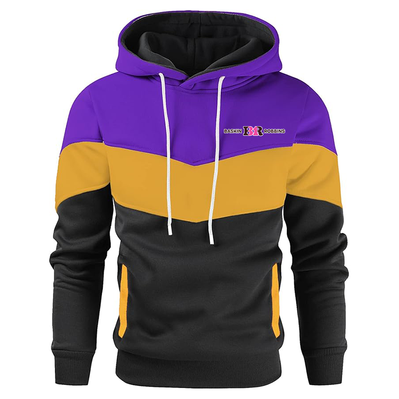 Men's Baskin Rоbbins  Gesean Novelty Color Block Pullover Fleece Hoodie Long Sleeve Casual Sweatshirt with Pocket