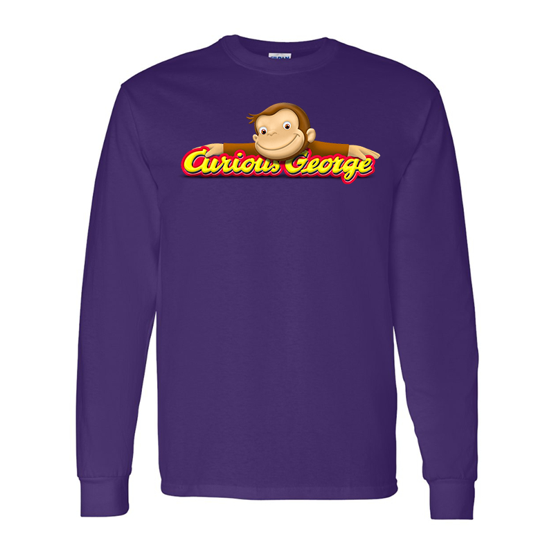 Men's Curious George Gildan Heavy Cotton Long Sleeve T-Shirt