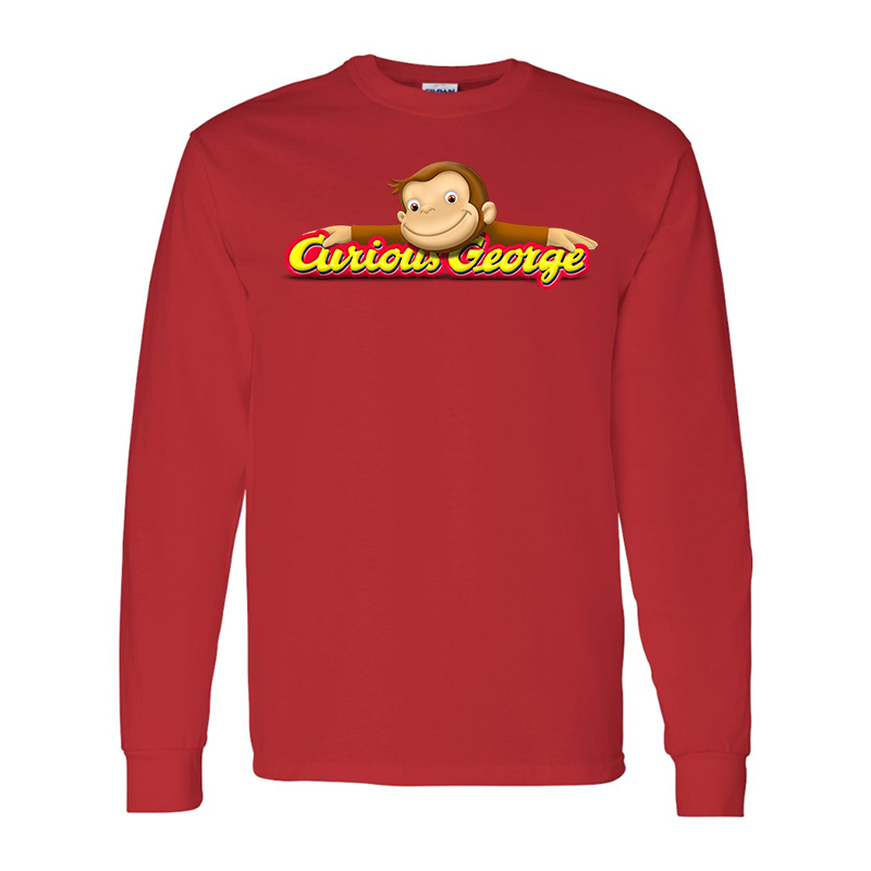 Men's Curious George Gildan Heavy Cotton Long Sleeve T-Shirt