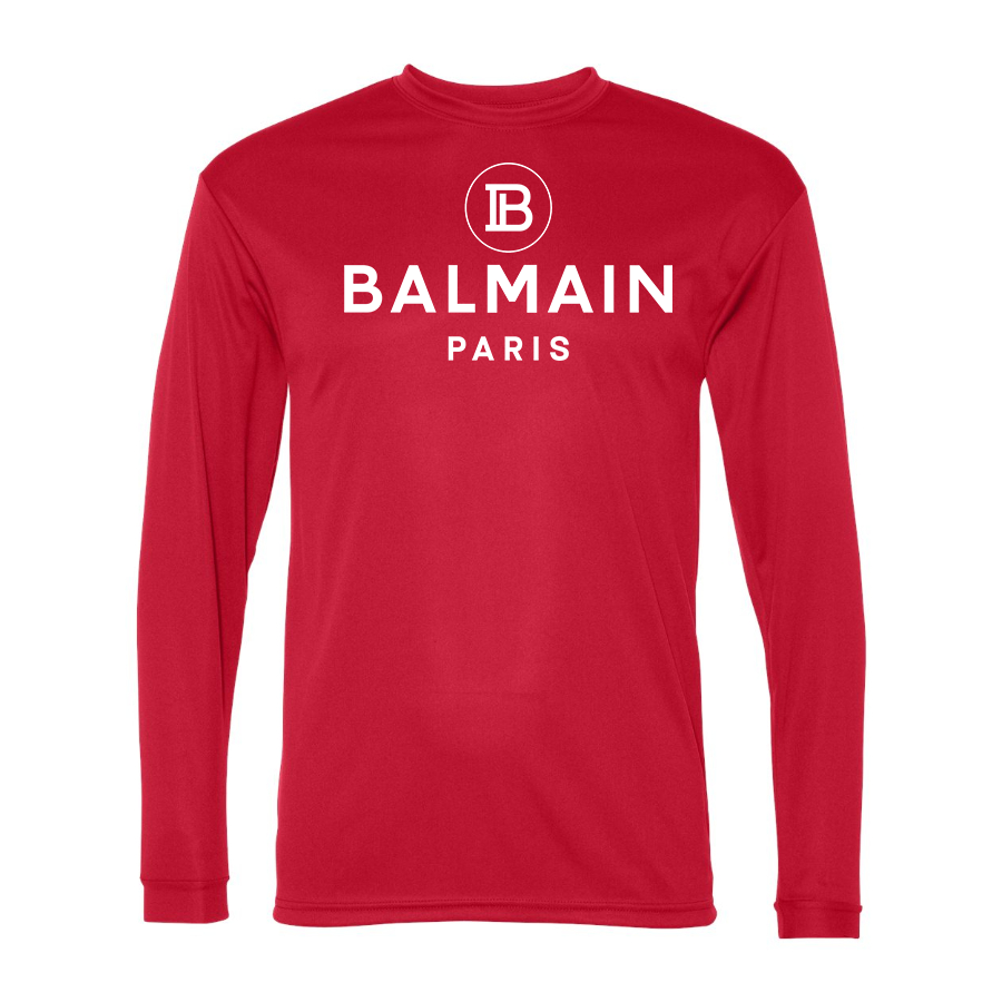 Men's Balmain Paris   Polyester Long Sleeve T-Shirt