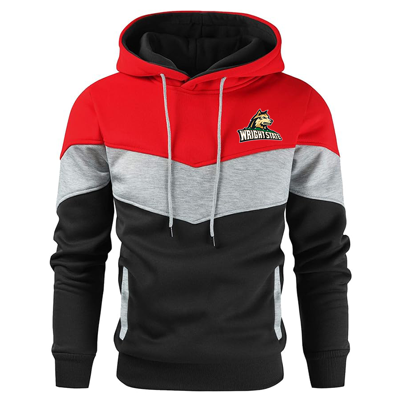 Men'sWright State Raiders Gesean Novelty Color Block Pullover Fleece Hoodie Long Sleeve Casual Sweatshirt with Pocket