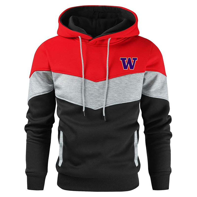 Men's Washington Huskies Gesean Novelty Color Block Pullover Fleece Hoodie Long Sleeve Casual Sweatshirt with Pocket