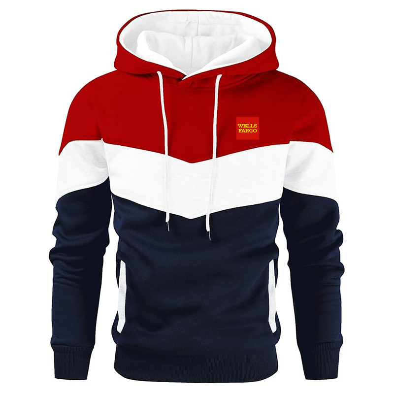 Men's Wells Fargo Gesean Novelty Color Block Pullover Fleece Hoodie Long Sleeve Casual Sweatshirt with Pocket